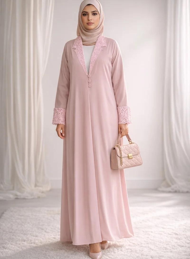 MSquare Fashion  Lite Pink Lace Abaya with Matching Headscarf for Women | Best Price UAE